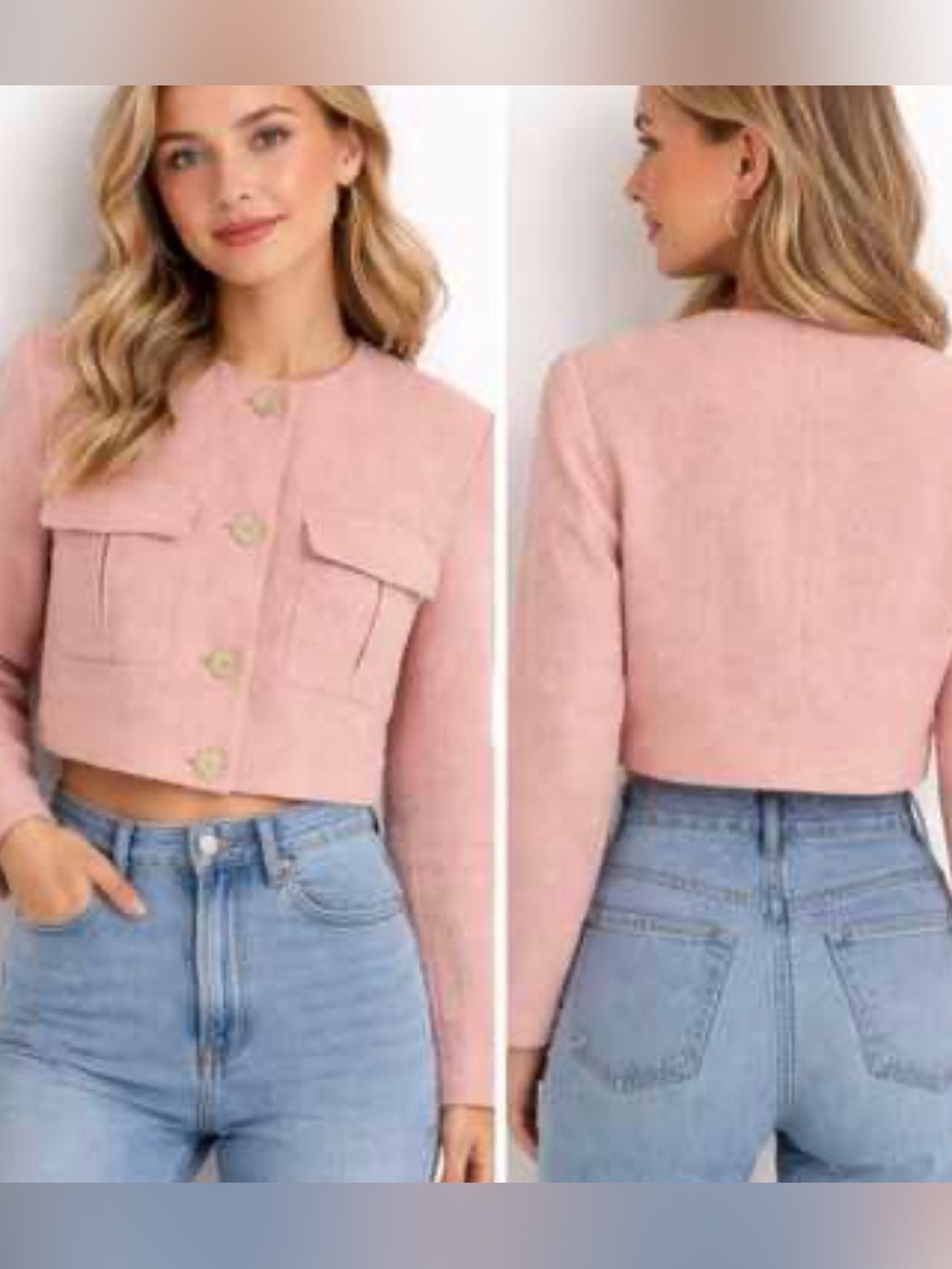 Zara Soft Pink Cropped Jean Jacket
